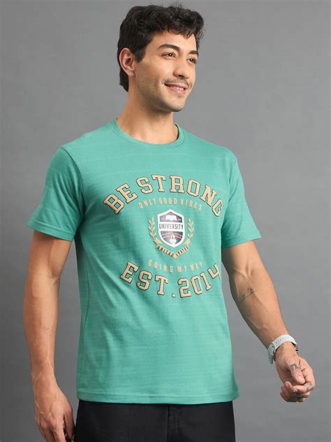 Men Printed Round Neck T-shirt Sea Green | Reprise India