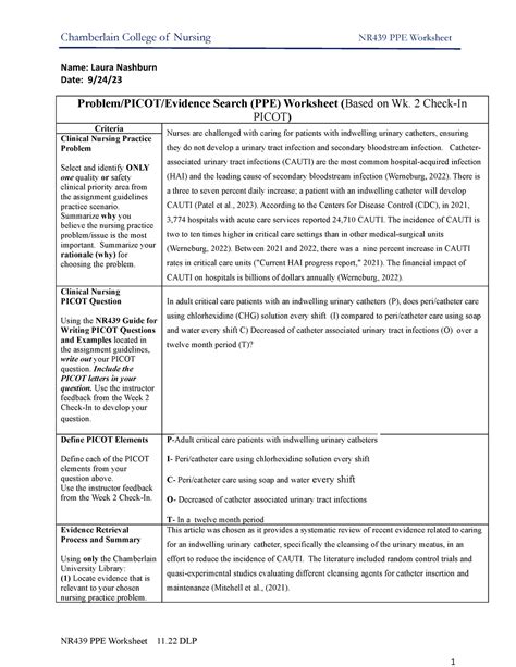 Image result for Picot Question Worksheet