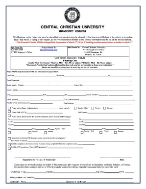 Fillable Online Transcript Request Form - Central Christian University ...