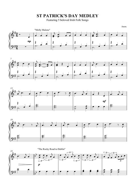 St Patrick's Day Medley by Irish Traditional Sheet Music for Piano Solo ...