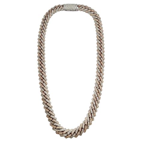 36.50 Carats Diamonds Cuban Two-Tone Necklace Chain 14 Karats Gold 20 ...