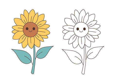 Cute Sunflower outline. Minimalist contour drawing. Coloring Page ...