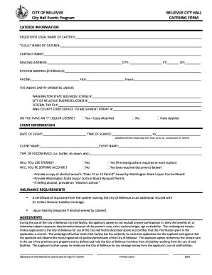 Fillable Online bellevuewa REGISTERED LEGAL NAME OF CATERER ...