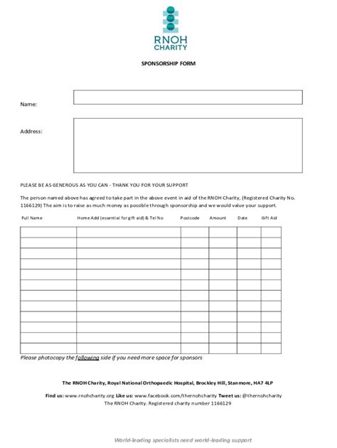 Fillable Online SPONSORSHIP FORM - RNOH Charity Fax Email Print - pdfFiller