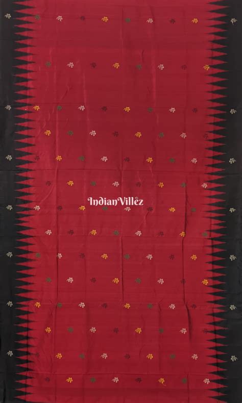 Black Red Floral Design Bomkai Silk Saree – IndianVillèz