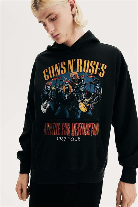 Oversized Fit Printed hoodie - Black/Guns N' Roses - Men | H&M IN