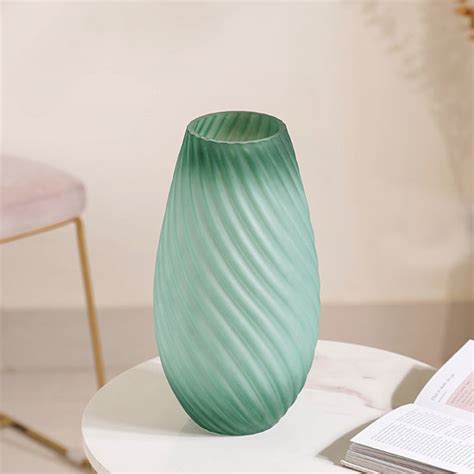 Sand Ripples Frosted Ombre Glass Vase Green