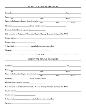 Request for Official Transcript - Blank Fillable Template | Fill Out ...