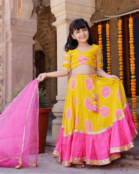 Shop Varuna Tie & Dye Lehenga Set for Kids Online in India at Aachho