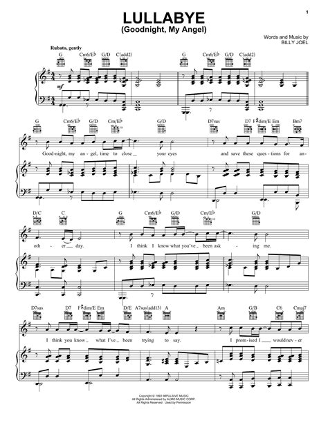 Lullabye (Goodnight, My Angel) sheet music by Billy Joel (Piano, Vocal ...