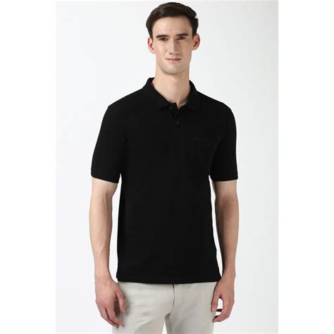 Buy Peter England Men Black Solid Collar Neck Polo T-Shirt Online