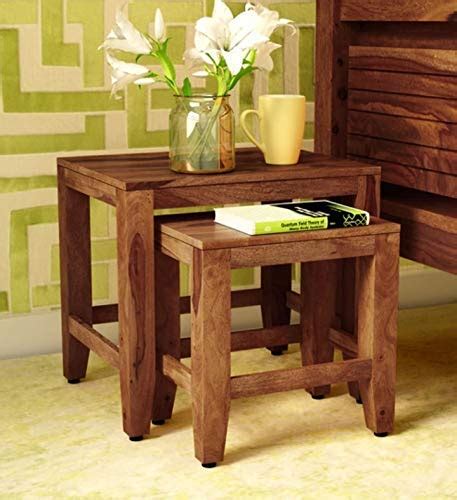 Varsha Furniture Solid Sheesham Wood Nesting Table Set of 2 Stools ...