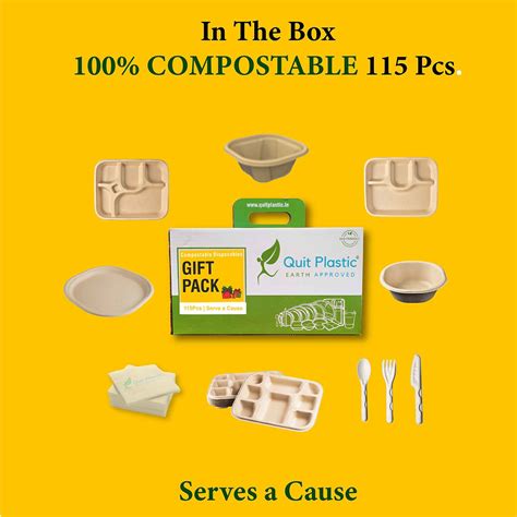 Eco-Friendly Compostable Disposables Gift Lunch Dinner Set Sugarcane ...