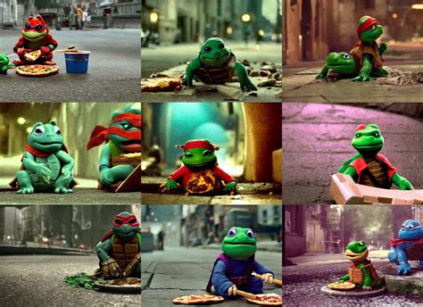 film still of real ninja turtle sitting in a sewer | Stable Diffusion ...