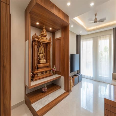Contemporary Mandir Design With Walnut Laminates
