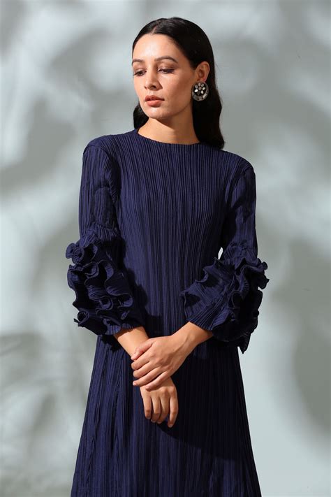 BLUE FRILL EDGE DRESS – Pleats By Aruni