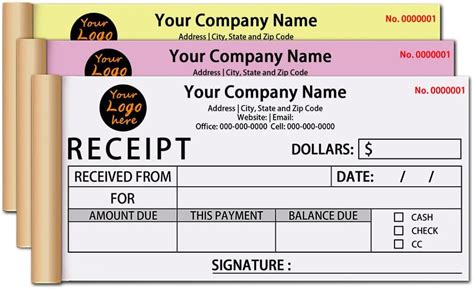 Custom Receipt Book With Logo Personalized Company Business Name ...