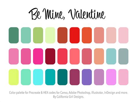 Be Mine Valentine Color Palette for Procreate and HEX Codes - Etsy | Hex color palette ...