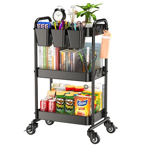 Yasonic3 Tier Rolling Cart Metal Utility Cart With 3 Hanging ...