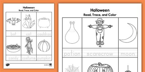 Halloween Read, Trace, and Color Worksheet for K-2nd Grade