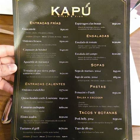 Carta del restaurante Kapú, Saltillo