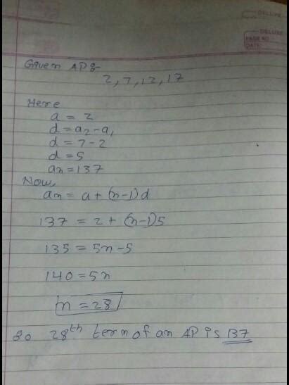 in an arithmetic progression 2,7,12,17......summation of how many terms ...