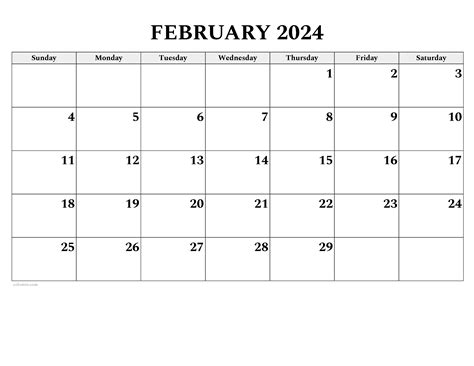 Free February 2024 Printable Calendar