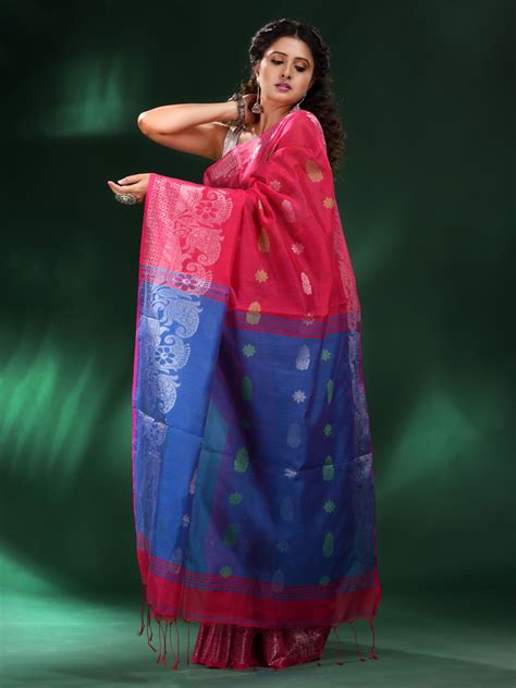 Red Cotton Blend Handwoven Saree With Nakshi Border - Charukriti