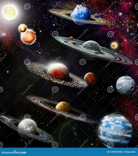 Set of Different Planets with Ring System Stock Illustration ...