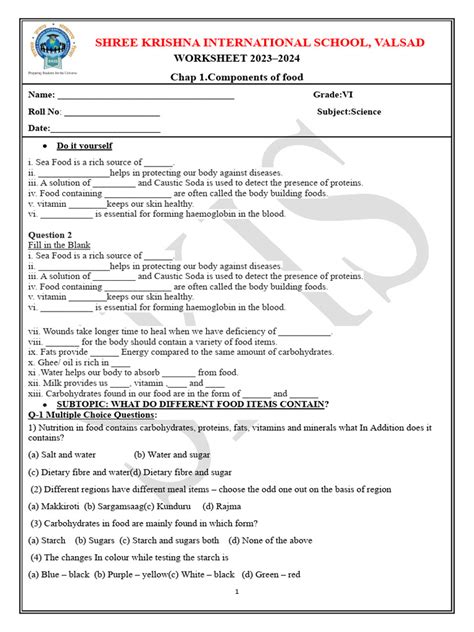 Image result for Components of Food Class 6 Textbook PDF