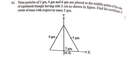 Three particles of mass 2 gm, 4 gm and 6 gm are placed at the middle ...