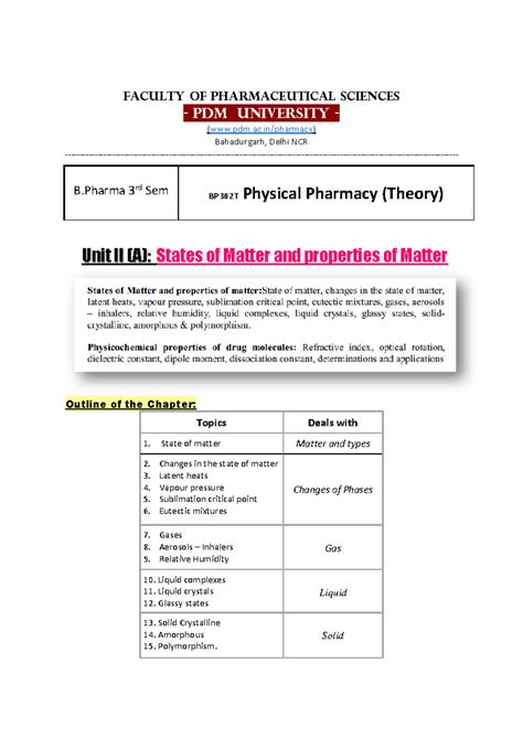 BP302T Physical Pharmacy: States & Properties of Matter - Unit II(A ...