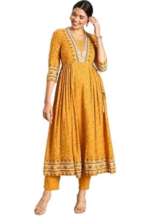 Buy EthnoGlam’s Yellow Rayon Anarkali Kurta Salwar Set: Ethnic Motif ...