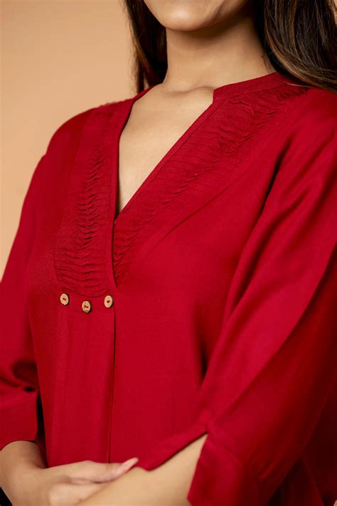 Red Color Pleated Front Rayon Co-Ord Set – Kaftanize