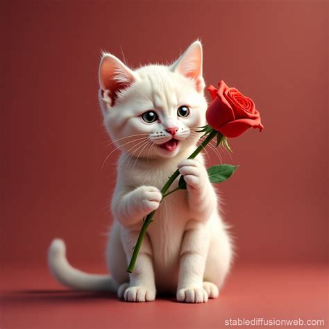 Cute Cat with Rose | Stable Diffusion Online