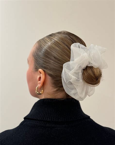 White Organza Oversized Statement Hair Scrunchie. - Etsy UK | Scrunchie ...