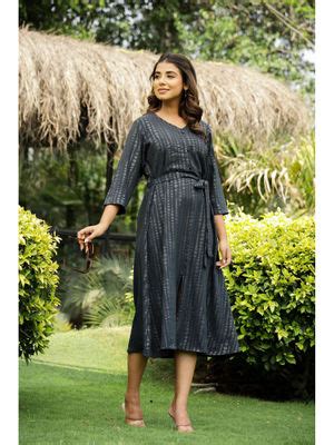 Buy Mamicha Charcoal Mist Dress with Belt - Black (M) Online