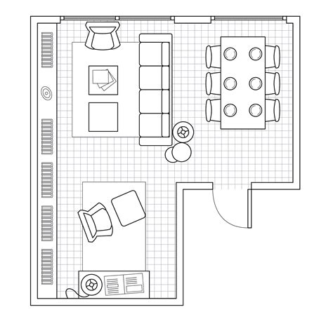 Distribución de un salón comedor con forma de L