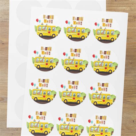 Weels On The Bus Theme- Return Gift/birthday decor Thankyou Sticker (6 ...