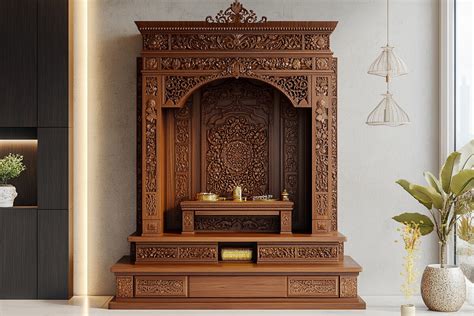 Indian Traditional Wooden Mandir Design With Panelling And Floor ...