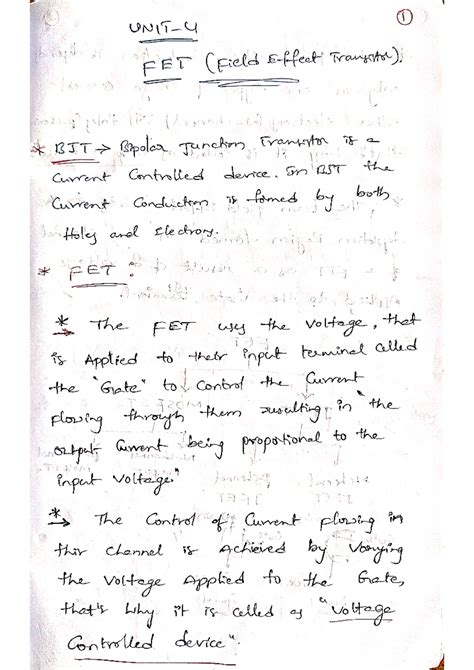 BE-UNIT-4 - Notes pdf - 1 FET (Field Effect Transited). of BJT Bipolar ...