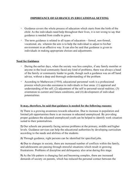 Edu - IMPORTANCE OF GUIDANCE IN EDUCATIONAL SETTING Guidance covers the ...