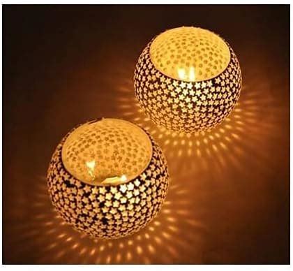 Buy TIED RIBBONS Pack of 2 Turkish Mosaic Glass Votive Tealight Candle ...