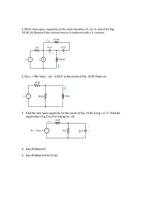 Tutorial 7 - Write state space equations in the state variables v1, v2 ...