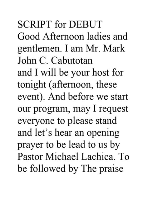 Image result for Example of Debut Program Script