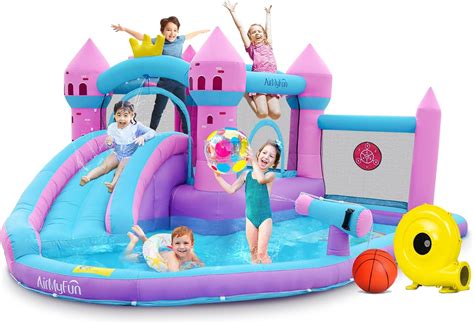 Amazon.com: AirMyFun Pink Inflatable Waterslide, Water Bounce House for Big Kids 3-12 in The ...