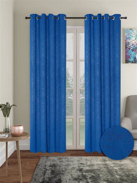 Pack of 2 Polyester Blackout Emboss Door Curtains- Navy Blue – CORTINA