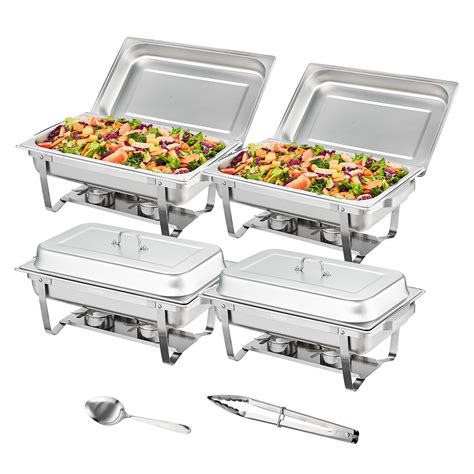 VEVOR Chafing Dish Buffet Set, 8 Qt 4 Pack, Stainless Chafer w/ 4 Full ...