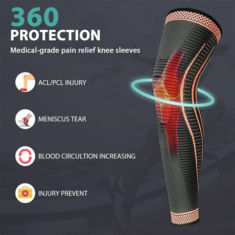 Buy 2 Packs Long Full Leg Knee Brace, Compression Knee Sleeves Support ...