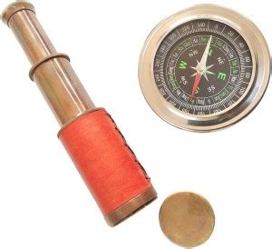 Artshai Antique brass pocket telescope and metal compass combo compass ...